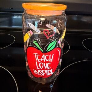 Colorful Teacher's Jar with Apple Design